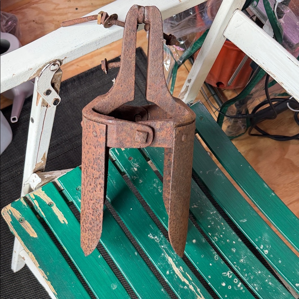 Antique Heavy Rusted 3-Prong Steel Grapple Tool - Rustic Decor